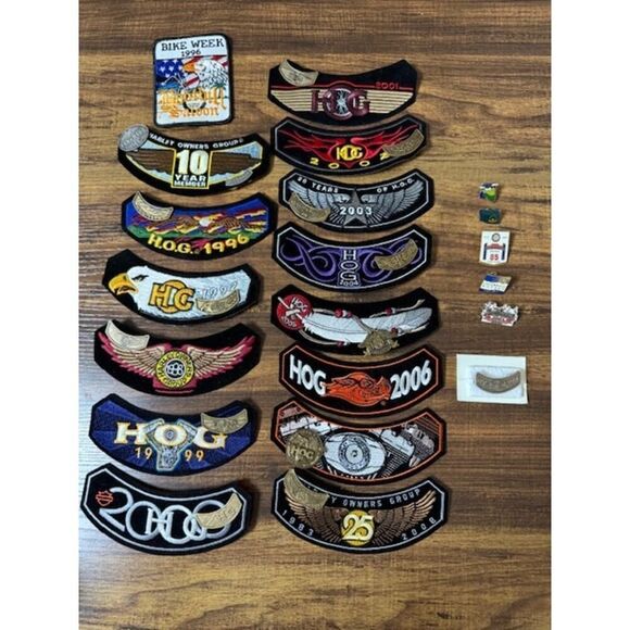Harley Davidson HOG Lot 34 Patches and Pins (13 Years) 1996-2008 - Picture 1 of 12
